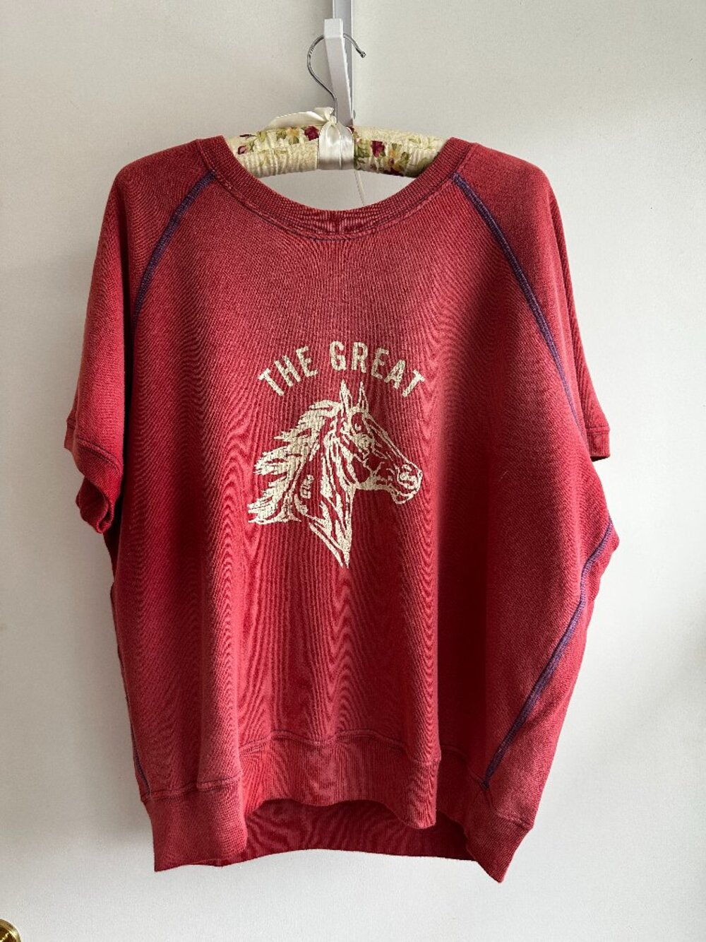 THE GREAT. Bronco Short Sleeve Cotton Graphic Sweatshirt medium
